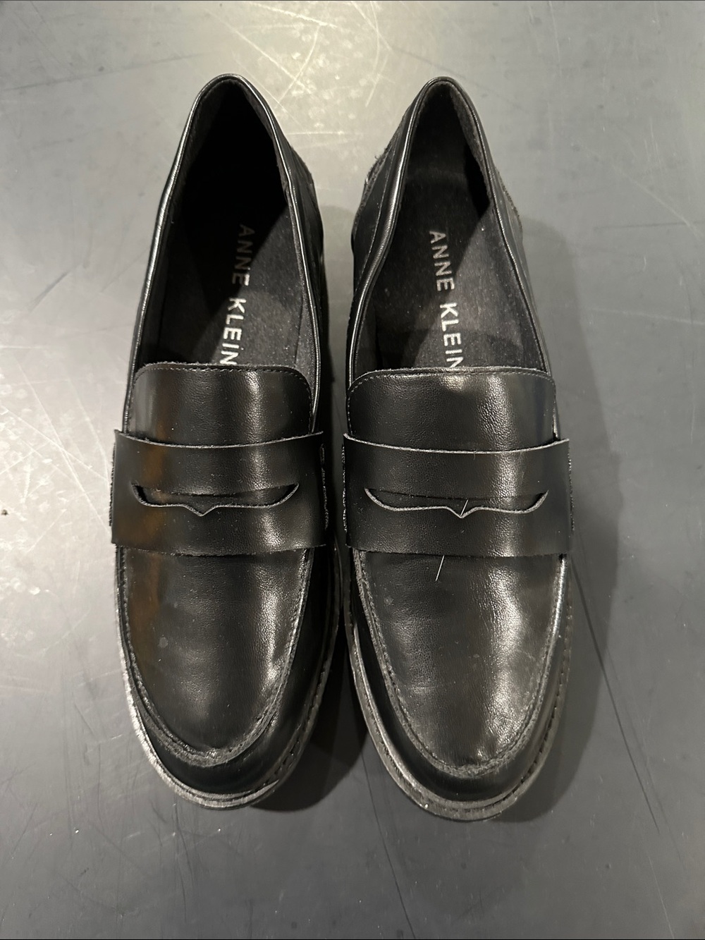 Anne Klein Women’s Black Leather Penny Loafers